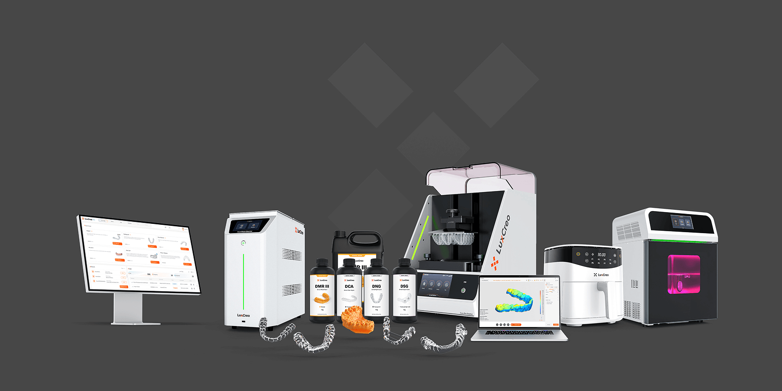 Kompletní ekosystém pro dentální 3D tisk — tiskárna, post-processing, materiály a software